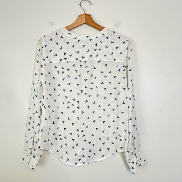 & Other Stories Bird Print Long Sleeve Button Up Shirt Blouse Size 4 in White - Picture 6 of 9